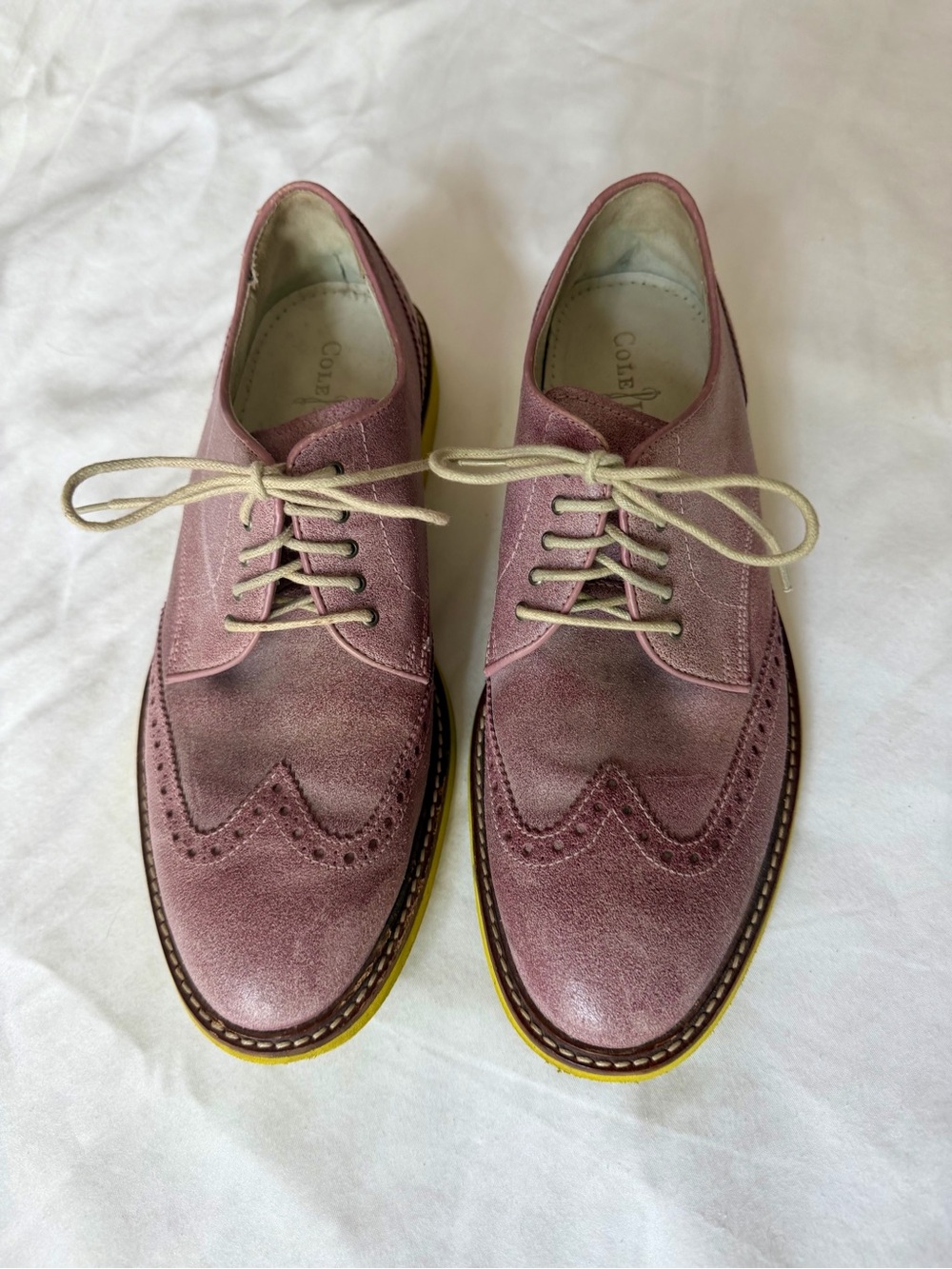 Cole Haan Men’s Wingtip Derby in Dusty Rose Suede